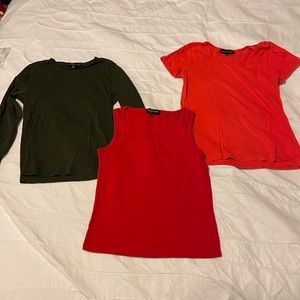 JONES NEW YORK 3 Shirt Bundle: Small - Long (green), Short (orange), Tank (red)
